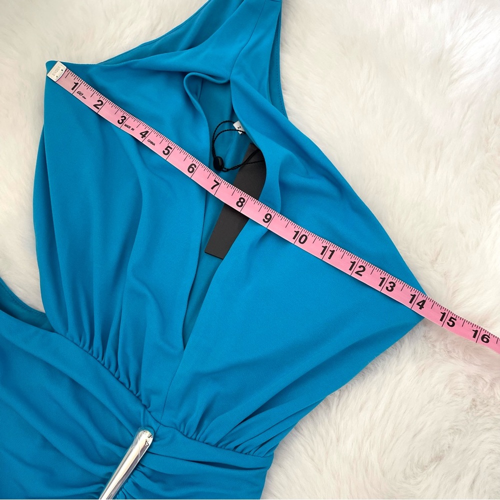 NWT Halston Ivanna Grecian Matte Jersey Aqua Turquoise Blue Formal Gown Dress - Picture 11 of 16